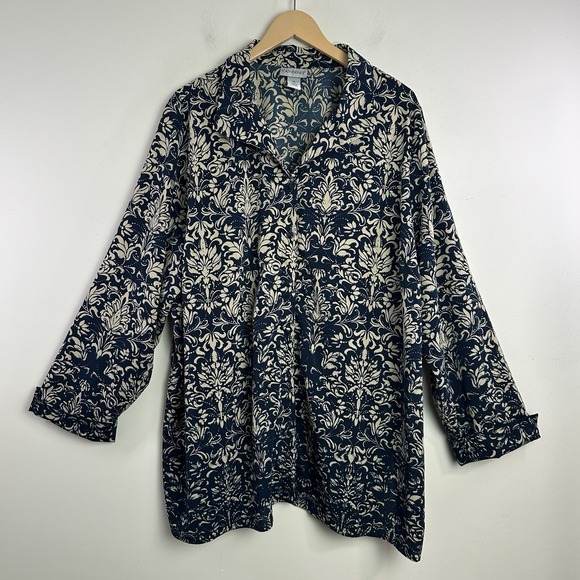 Catherines Tops - Catherines Blouse Womens 2X Plus Navy Blue Floral Print Button Front Tunic Top